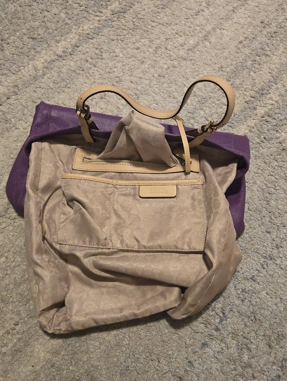 Michael Kors Purple Pebbled Leather Tote Bag Shoulder Purse MK Charm Large - Picture 11 of 11